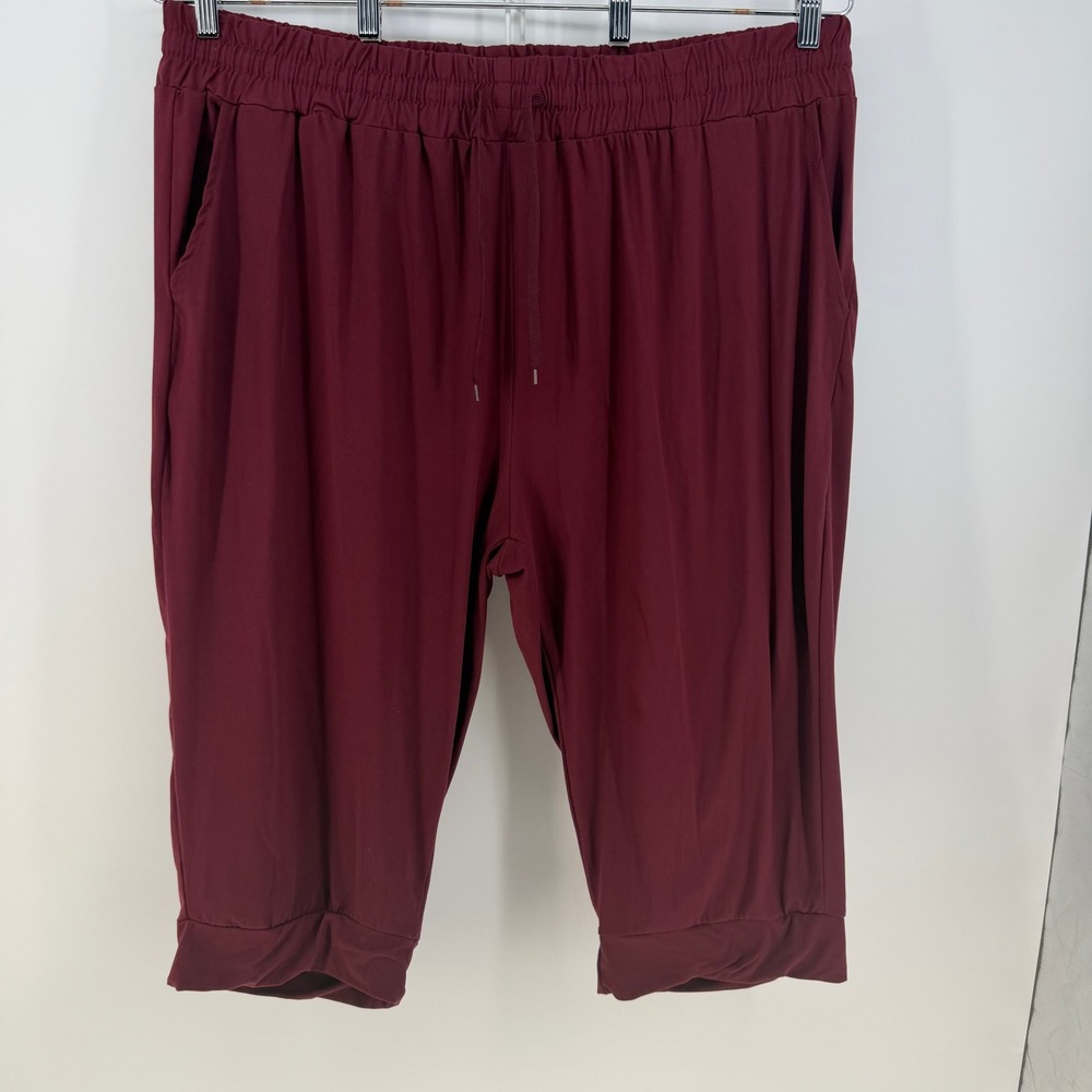 Real Essentials Capri Jogger Pants Womens 3X Burgundy Red Stretch Athleisure Gym